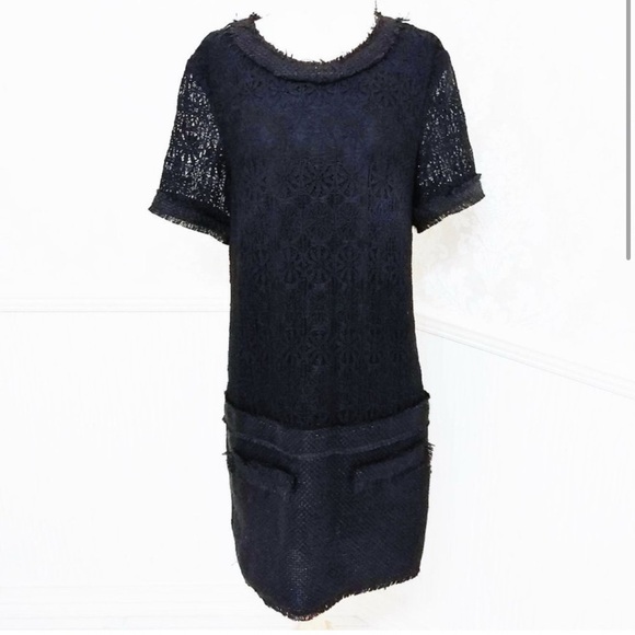 Rachel Zoe Navy Blue Lace Tweed Textured Shift Dress - Picture 5 of 7
